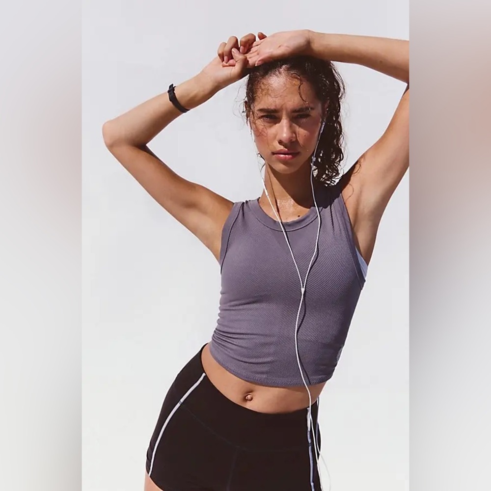 Free People Gray Ribbed Crop Tank Top